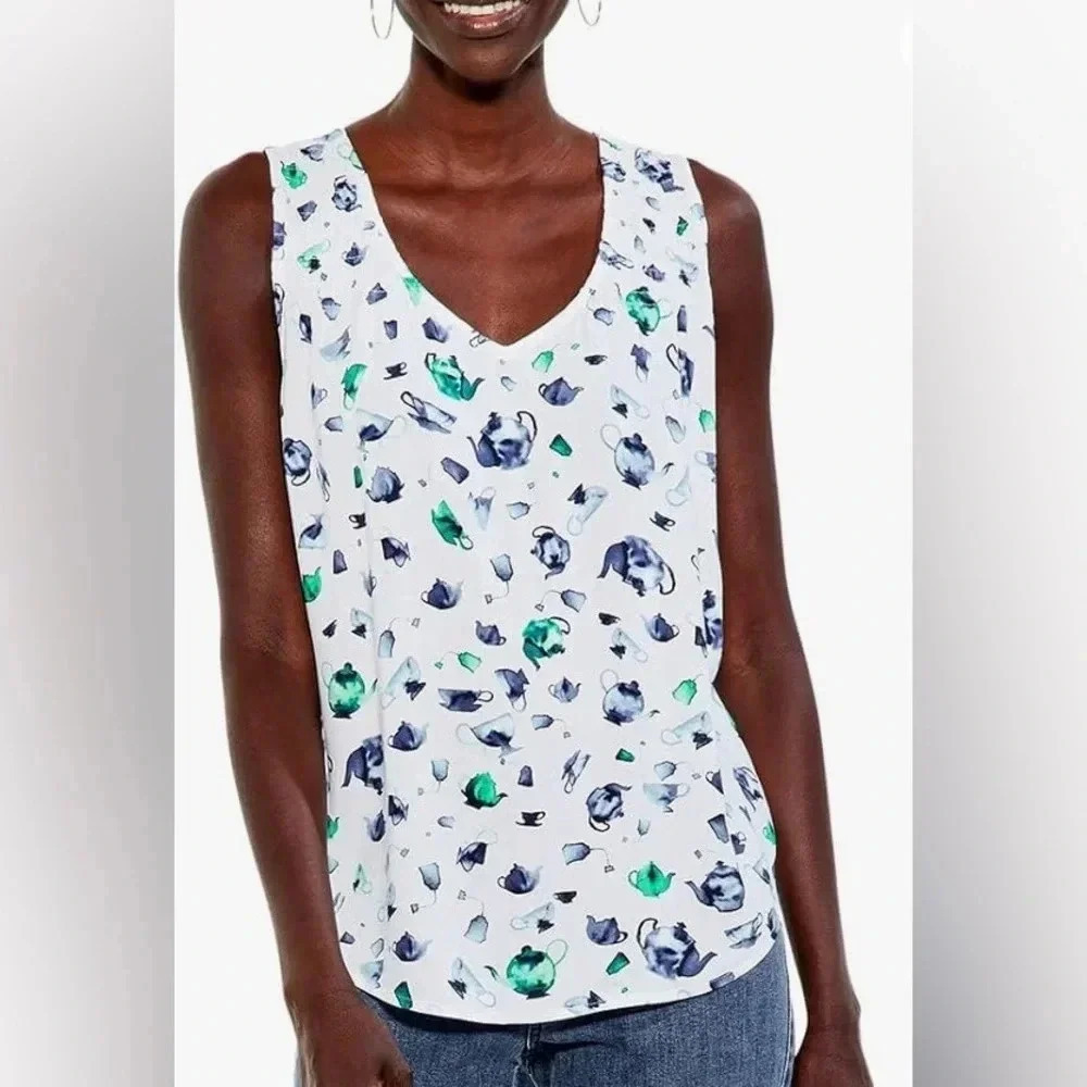 Nic+Zoe Garden Party Tea and Teapot Sleeveless Tank Top